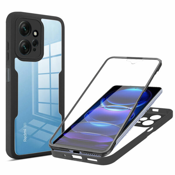 360° Grad Hülle Xiaomi Redmi Note 12 4G Rundum vollschutz mit Displayschutz Schwarz
