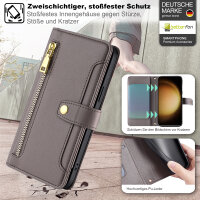 Handykette Samsung Hülle mit Band Handyhülle Kartenfächer PU Leder Umhängetasche Galaxy S23+ Grau