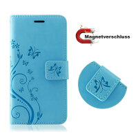Huawei Handy Tasche Handyhülle Schutz Hülle Blumen Flip Cover Buch Case Etui Huawei P Smart 2020 Blau