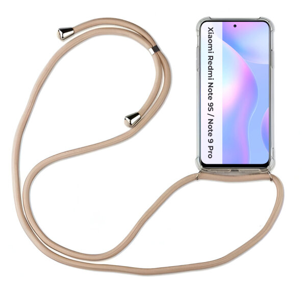 Xiaomi Hülle mit Band Schutzhülle Handykette Silikon Handy Tasche mit Schnur Neu Xiaomi Redmi Note 9S / Note 9 Pro Beige / Braun