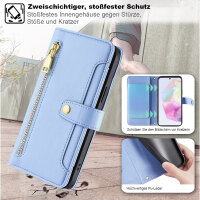 Handykette Samsung Hülle mit Band Handyhülle Kartenfächer PU Leder Umhängetasche Galaxy A35 Hellblau