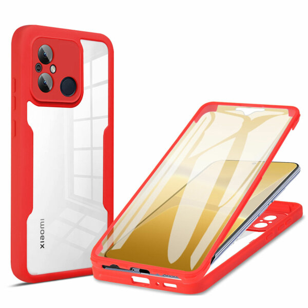360° Grad Hülle Xiaomi Redmi 12C Rundum vollschutz Integriertem Displayschutz Rot