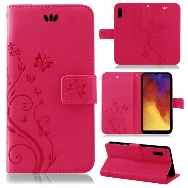 Huawei Handy Tasche Handyhülle Schutz Hülle Blumen Flip Cover Buch Case Etui Huawei Y6 2019 Pink