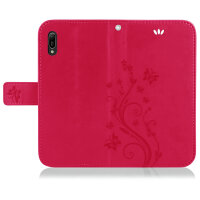 Huawei Handy Tasche Handyhülle Schutz Hülle Blumen Flip Cover Buch Case Etui Huawei Y6 2019 Pink