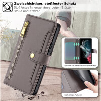 Handykette Samsung Hülle mit Band Handyhülle Kartenfächer PU Leder Umhängetasche Galaxy S22 Ultra Grau