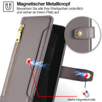 Handykette Samsung Hülle mit Band Handyhülle Kartenfächer PU Leder Umhängetasche Galaxy S22 Ultra Grau