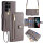 Handykette Samsung Hülle mit Band Handyhülle Kartenfächer PU Leder Umhängetasche Galaxy S22 Ultra Grau
