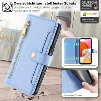 Handykette Samsung Hülle mit Band Handyhülle Kartenfächer PU Leder Umhängetasche Galaxy A14 Hellblau