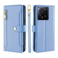 Handykette Xiaomi Hülle mit Band Handyhülle Kartenfächer PU Leder Umhängetasche 13T / 13T Pro Hellblau