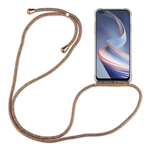Oppo Hülle mit Band Schutzhülle Handykette Seil Silikon Handy Tasche mit Schnur Oppo Reno4 Z 5G Rainbow