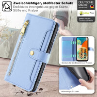 Handykette Samsung Hülle mit Band Handyhülle Kartenfächer PU Leder Umhängetasche Galaxy A23 Hellblau