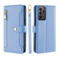 Handykette Samsung Hülle mit Band Handyhülle Kartenfächer PU Leder Umhängetasche Galaxy A23 Hellblau