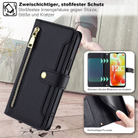Handykette Xiaomi Hülle mit Band Handyhülle Kartenfächer PU Leder Umhängetasche Redmi 12C Schwarz