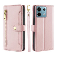 Handykette Xiaomi Hülle mit Band Handyhülle Kartenfächer PU Leder Umhängetasche Redmi Note 13 Pro 5G Rosa