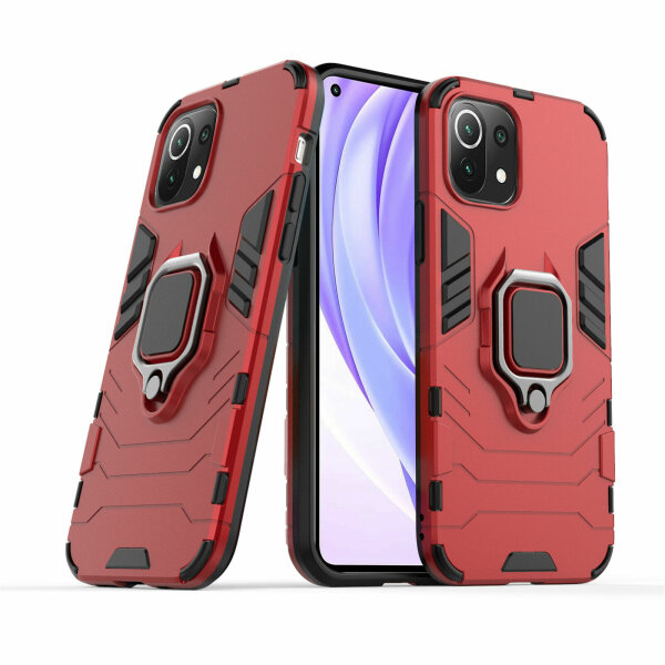 Schutz Hülle für Xiaomi Mi 11 Lite 5G / 4G Ring Case Cover Handy Tasche Outdoor  Rot