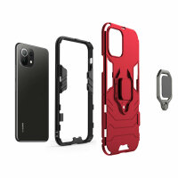 Schutz Hülle für Xiaomi Mi 11 Lite 5G / 4G Ring Case Cover Handy Tasche Outdoor  Rot