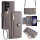 Handykette Samsung Hülle mit Band Handyhülle Kartenfächer PU Leder Umhängetasche Galaxy S23 Ultra Grau