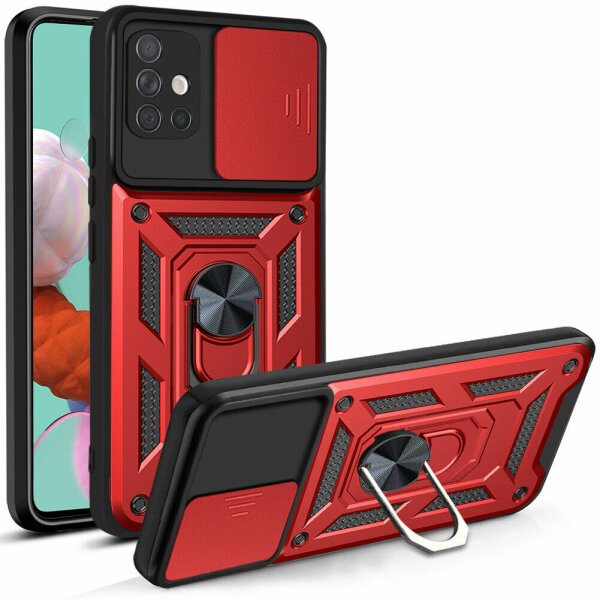 Outdoor Panzer Hülle für Samsung Galaxy A51 mit Kameraschutz Ringhalter  Rot