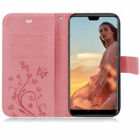Huawei Handy Tasche Handyhülle Schutz Hülle Blumen Flip Cover Buch Case Etui Huawei P20 Rosa