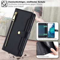 Handykette Samsung Hülle mit Band Handyhülle Kartenfächer PU Leder Umhängetasche Galaxy S20 FE Schwarz