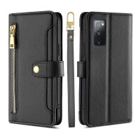 Handykette Samsung Hülle mit Band Handyhülle Kartenfächer PU Leder Umhängetasche Galaxy S20 FE Schwarz
