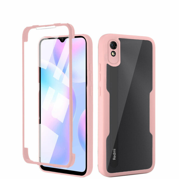 360°Grad Hülle Xiaomi Redmi 9A / 9AT Handyhülle mi Integriertem Displayschutz Rosa