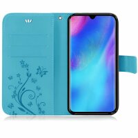 Huawei Handy Tasche Handyhülle Schutz Hülle Blumen Flip Cover Buch Case Etui Huawei P30 Blau