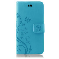 Huawei Handy Tasche Handyhülle Schutz Hülle Blumen Flip Cover Buch Case Etui Huawei P30 Blau
