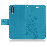 Huawei Handy Tasche Handyhülle Schutz Hülle Blumen Flip Cover Buch Case Etui Huawei P30 Blau