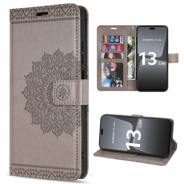 Hülle für Xiaomi 13 Lite Handyhülle Handy Tasche Klapphülle Wallet Case Etui Grau