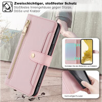 Handykette Samsung Hülle mit Band Handyhülle Kartenfächer PU Leder Umhängetasche Galaxy S22 Rosa