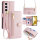 Handykette Samsung Hülle mit Band Handyhülle Kartenfächer PU Leder Umhängetasche Galaxy S22 Rosa