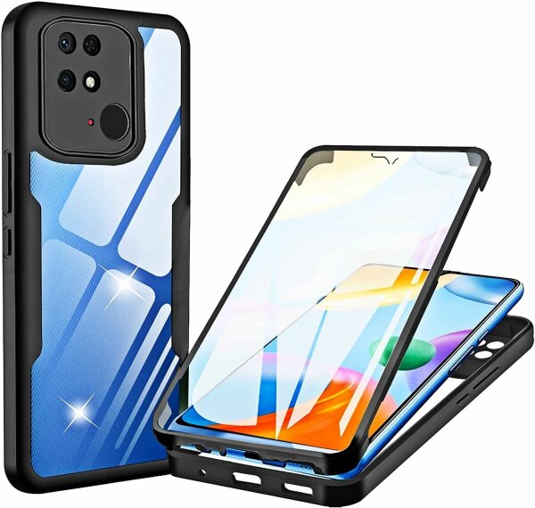 360° Grad Hülle Xiaomi Redmi 10C Rundum vollschutz Integriertem Displayschutz Schwarz