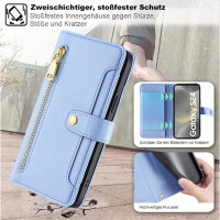 Handykette Samsung Hülle mit Band Handyhülle Kartenfächer PU Leder Umhängetasche Galaxy S24 Hellblau