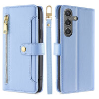 Handykette Samsung Hülle mit Band Handyhülle Kartenfächer PU Leder Umhängetasche Galaxy S24 Hellblau