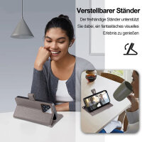 Handykette Xiaomi Hülle mit Band Handyhülle Kartenfächer PU Leder Umhängetasche 14 Pro Grau