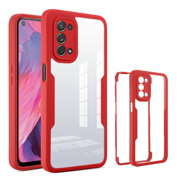 360° Grad Hülle Oppo A54 5G / A74 5G Handyhülle mit Integriertem Displayschutz Rot