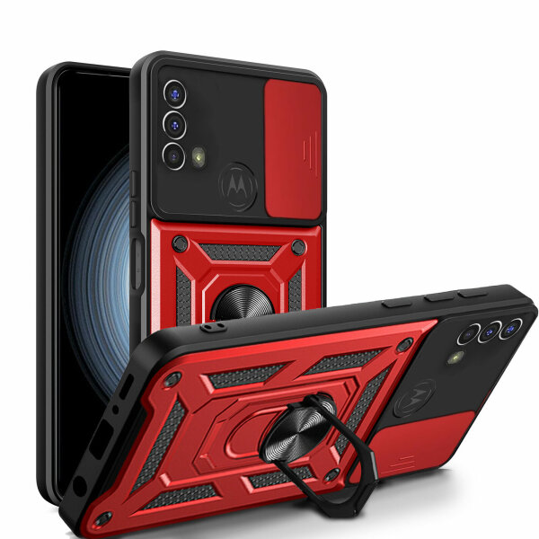 Outdoor Panzer Hülle Motorola Moto E20 E30 E40 Handyhülle Kameraschutz Ringhalte Rot