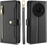 Handykette Xiaomi Hülle mit Band Handyhülle Kartenfächer PU Leder Umhängetasche Redmi A3 Schwarz