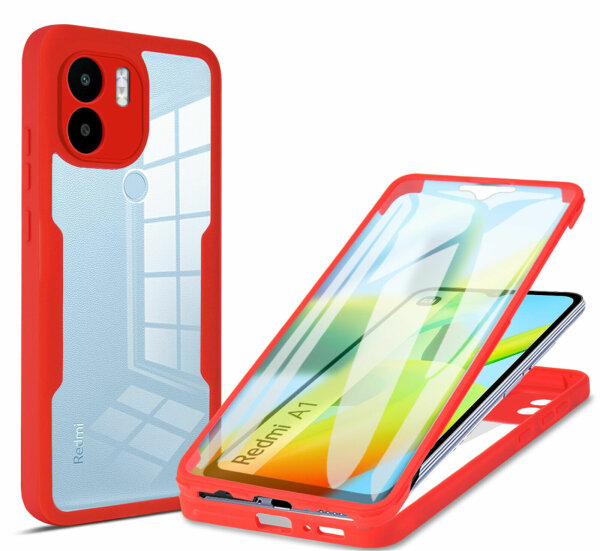 360° Grad Hülle Xiaomi Redmi A1 /A2 Rundum vollschutz Integriertem Displayschutz Rot
