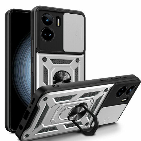 Outdoor Panzer Hülle Honor 90 Lite Handyhülle mit Slide Kameraschutz Ringhalter Silber