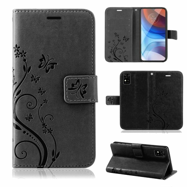 Handyhülle für ZTE Blade A31 Lite – Klapphülle Blume Schwarz