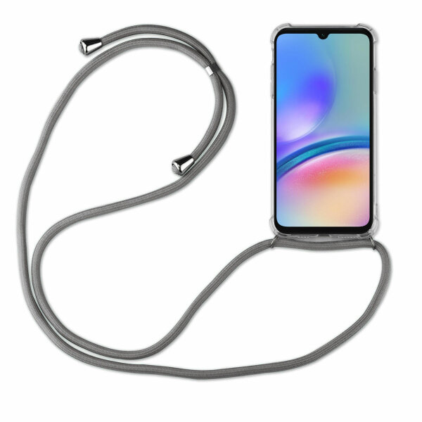 Handykette für Samsung Galaxy A05s Handyhülle mit Band Case TPU Hülle mit Kordel Grau