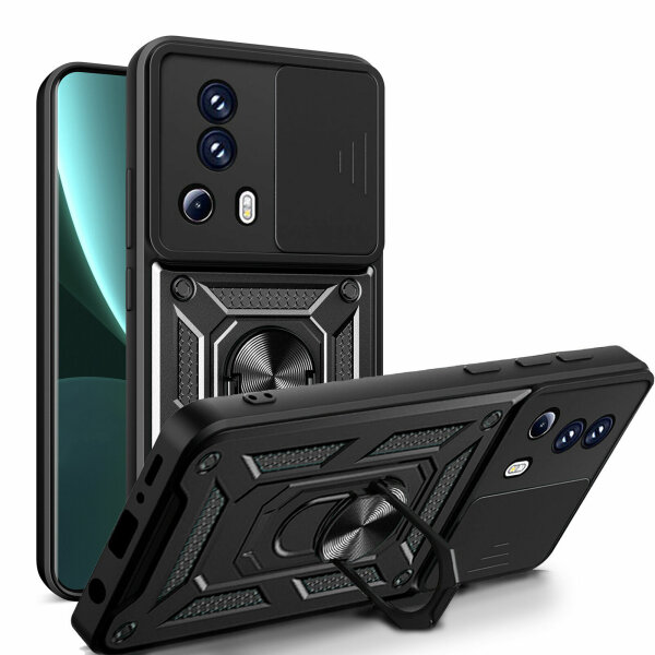 Outdoor Panzer Hülle Xiaomi 13 Lite Handyhülle mit Kameraschutz Ringhalter Case Schwarz