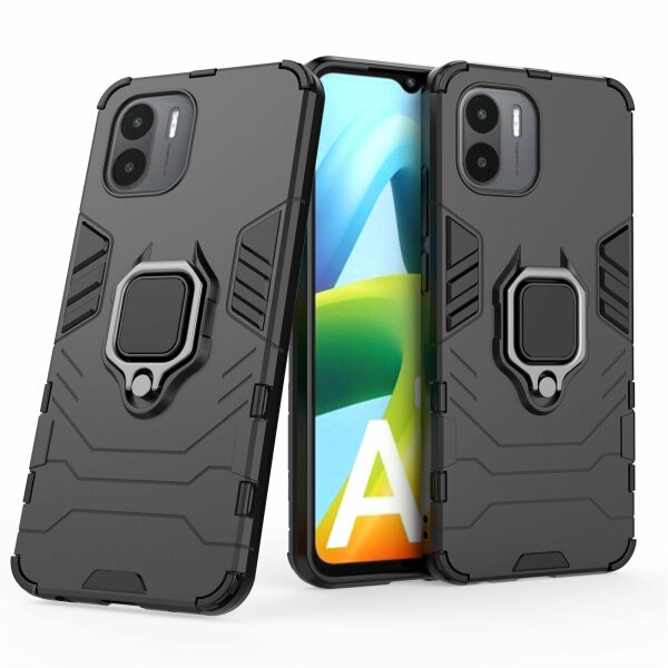 Xiaomi Redmi A1, Hülle Schutzhülle Handyhülle Silikon Case 360° Drehbarer Ring Schwarz