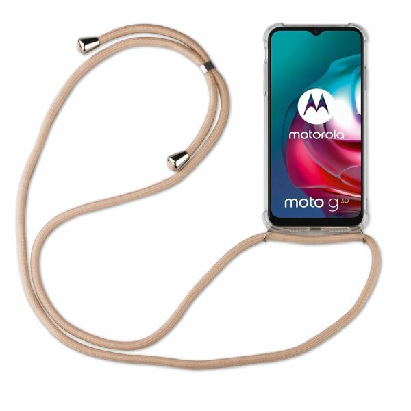 Handy Hülle mit Band Schutzhülle Handykette Seil Silikon Handy Tasche mit Schnur Motorola Moto G8 Power Beige / Braun