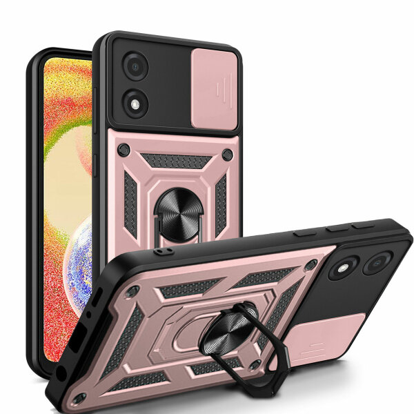 Outdoor Panzer Hülle Motorola Moto E13 Handyhülle mit Kameraschutz Ringhalter Rosegold