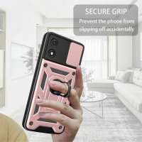 Outdoor Panzer Hülle Motorola Moto E13 Handyhülle mit Kameraschutz Ringhalter Rosegold