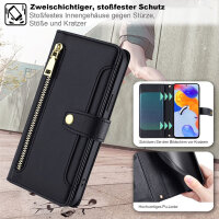 Handykette Xiaomi Hülle mit Band Handyhülle Kartenfächer PU Leder Umhängetasche Redmi Note 11 Pro / Redmi Note 12 Pro 4G Schwarz