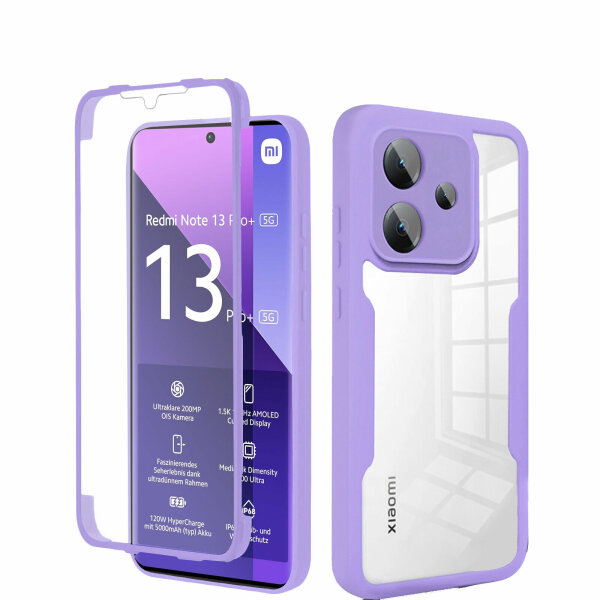 360° Grad Hülle Xiaomi Redmi Note 13 Pro+ 5G mit Integriertem Displayschutz Lila